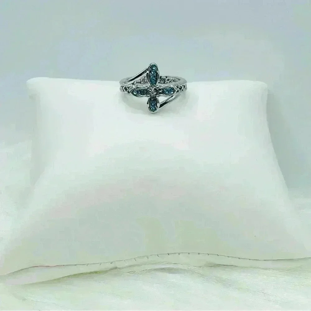 Blue Rhinestone Cross Ring Size 8 - Picture 2 of 6